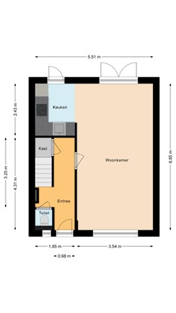 Plattegrond - Oude Singel 36, 3421 EE Oudewater - Begane grond.jpg